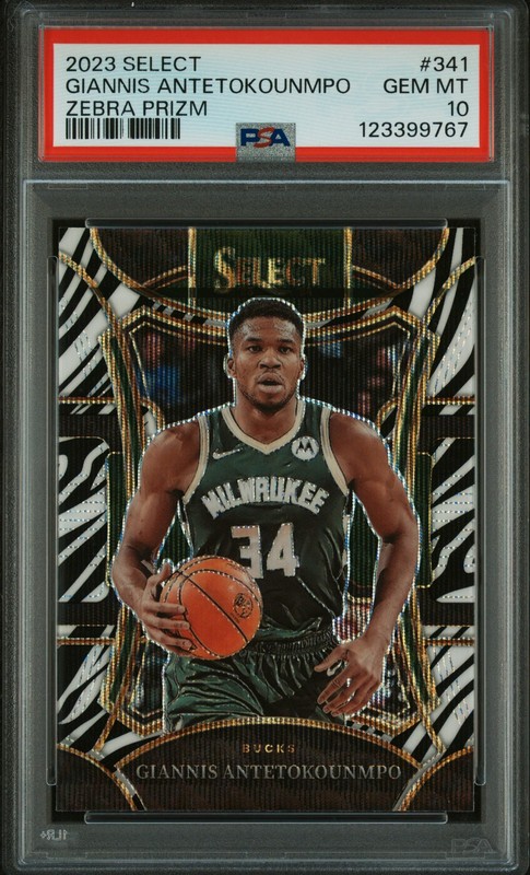 2023 PANINI SELECT ZEBRA PRIZM #341 GIANNIS ANTETOKOUNMPO PSA 10
