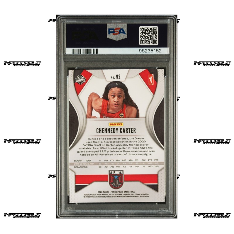 2020 Panini Prizm WNBA - #92 Chennedy Carter Rookie PSA 10 view 2