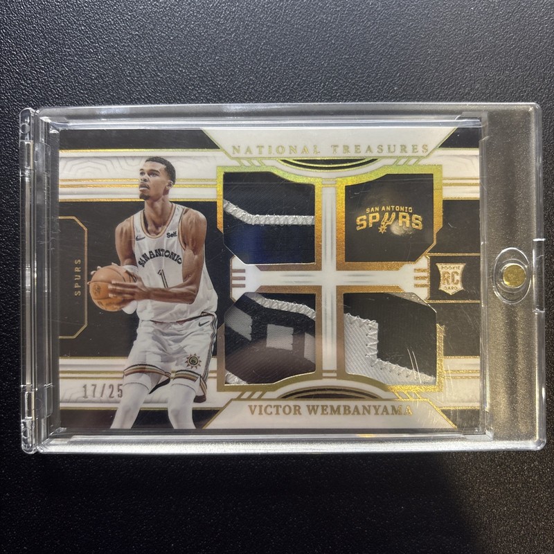 VICTOR WEMBANYAMA 2023-24 NATIONAL TREASURES ROOKIE TRIPLE JERSEY PATCH 17/25 RC