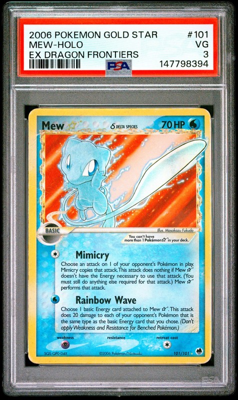 2006 POKEMON EX DRAGON FRONTIERS GOLD STAR #101 MEW-HOLO PSA 3