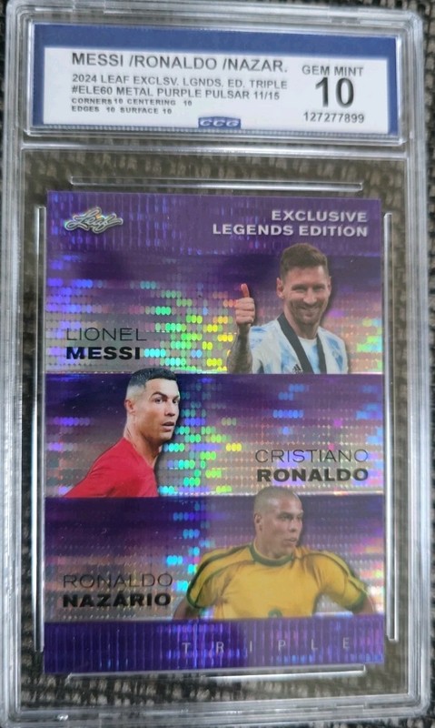 Leaf Exclusive Legends Edition #ELE-60 Messi Ronaldo Nazário Purple Pulsar 11/15