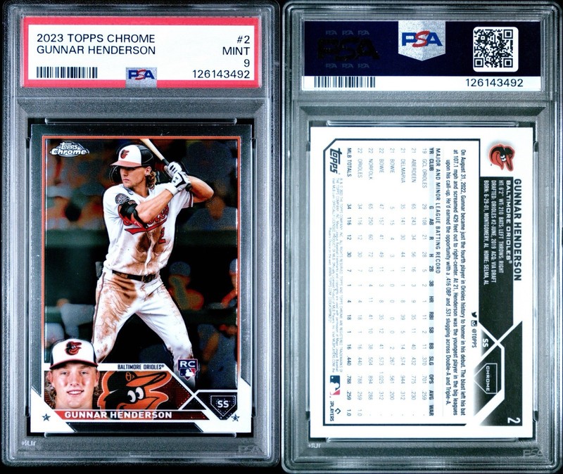 2023 Topps Chrome - Gunnar Henderson #2 Batting (RC) Baltimore Orioles PSA 9 view 2
