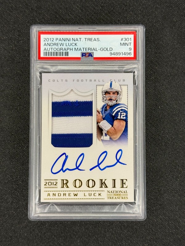 ANDREW LUCK 2012 Panini National Treasures Rookie Patch Auto Gold /49 PSA 9