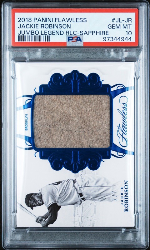 2018 Panini Flawless Jackie Robinson Jumbo Legend Relic Sapphire /7 PSA 10 Pop 1