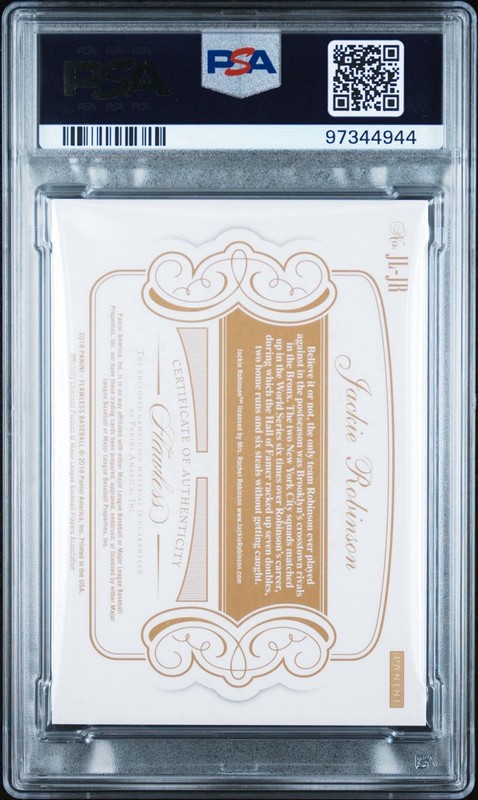 2018 Panini Flawless Jackie Robinson Jumbo Legend Relic Sapphire /7 PSA 10 Pop 1 view 2