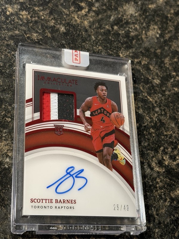 Scottie Barnes 21-22 Immaculate RPA Red On Card Auto 3 Color Patch Sealed /49 RC