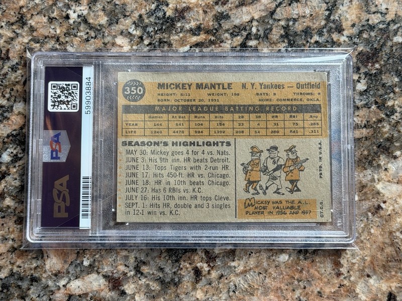 1960 TOPPS Mickey Mantle #350 PSA 2 Yankees HOF view 2