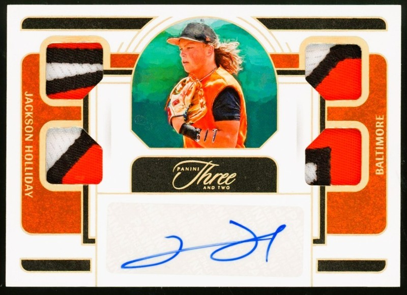 2023 Panini Three and Two Jackson Holliday Rookie RC Signed Auto Patch /7 RPA