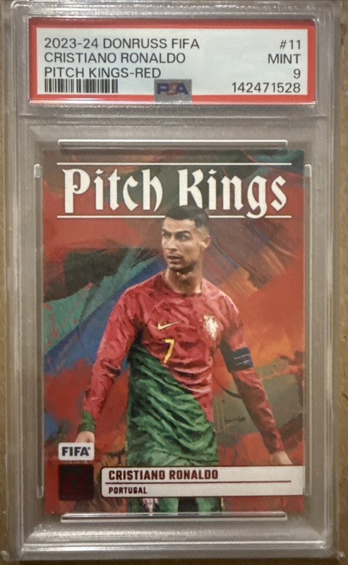 2023-24 PANINI DONRUSS FIFA PITCH KINGS 11 CRISTIANO RONALDO RED PSA 9