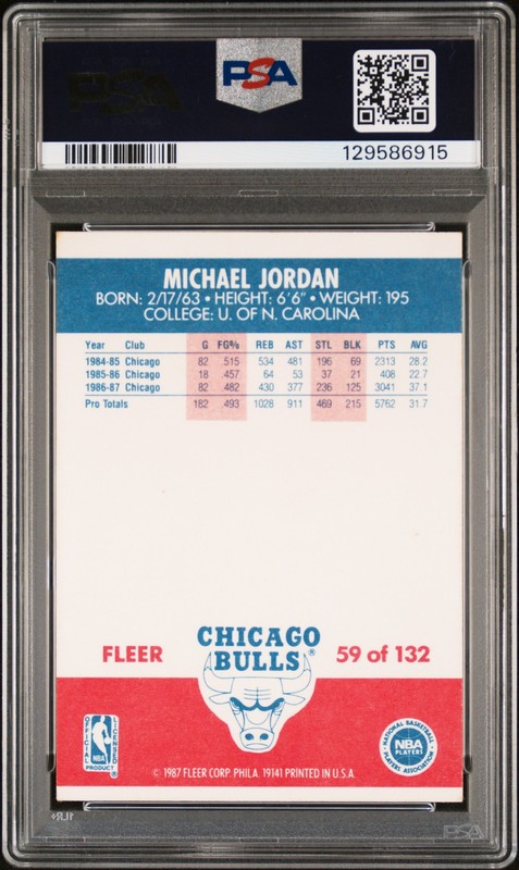 1987 FLEER #59 MICHAEL JORDAN PSA 6 view 2