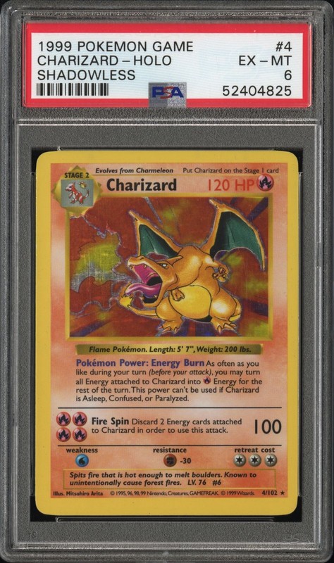 1999 POKEMON GAME #4 CHARIZARD-HOLO SHADOWLESS PSA 6