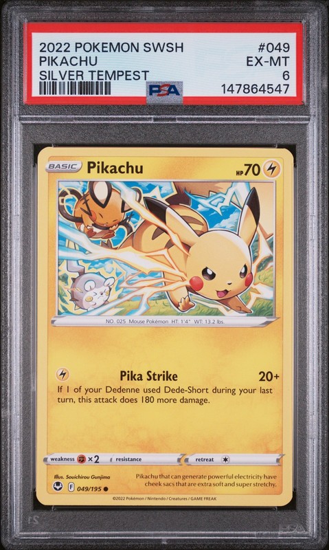 2022 POKEMON SWORD & SHIELD SILVER TEMPEST #049 PIKACHU PSA 6