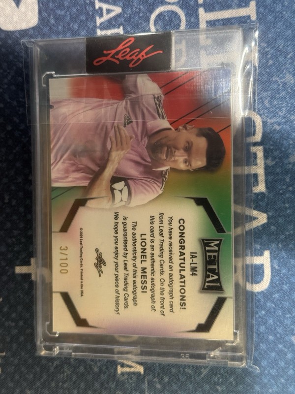 2024 Leaf Metal Immortals Lionel Messi Pink Auto /100 On Card Encased  view 2