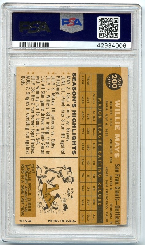 1960 Topps Baseball  Willie Mays #200 PSA 6 EX-MT view 2
