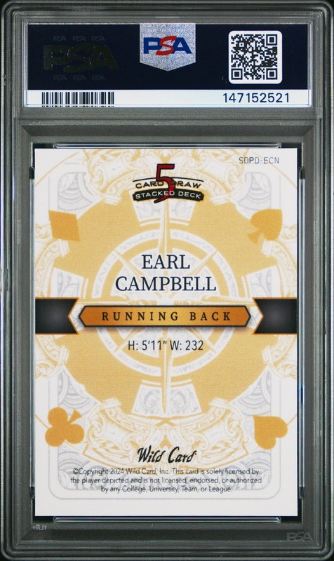 2024 WILD CARD 5 CARD DRAW STACKED DECK 2-UP QUEEN PROMO EARL CAMPBELL 1/1 PSA 9 view 2