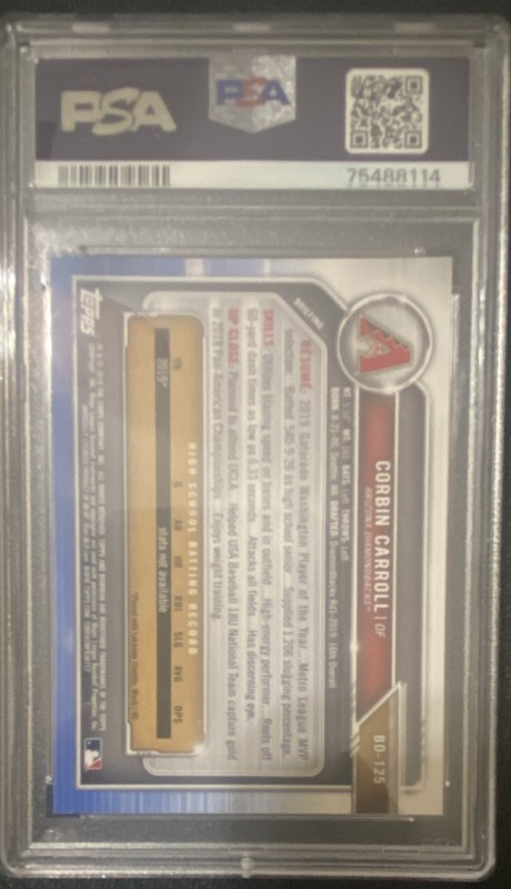 Bowman 2019 Draft Corbin Carroll #BD-125 1st Bowman PSA 9 Arizona Dbacks view 2