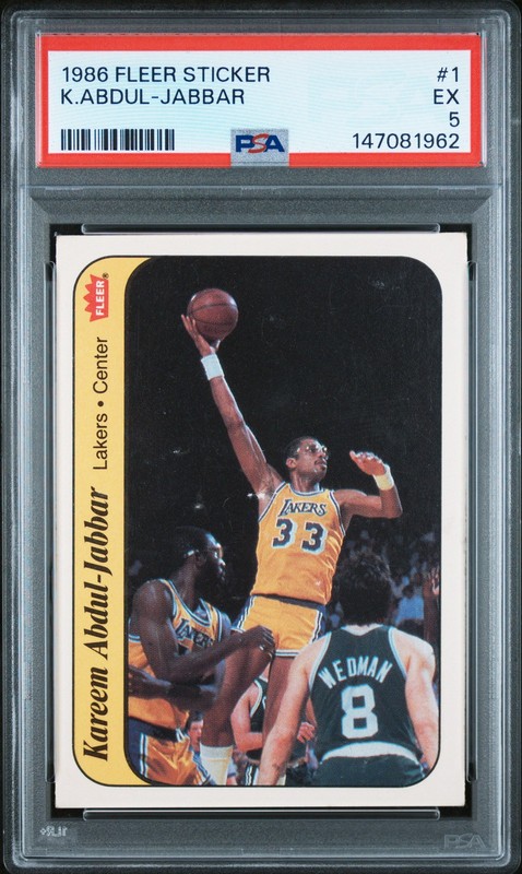1986 FLEER STICKER #1 KAREEM ABDUL-JABBAR PSA 5