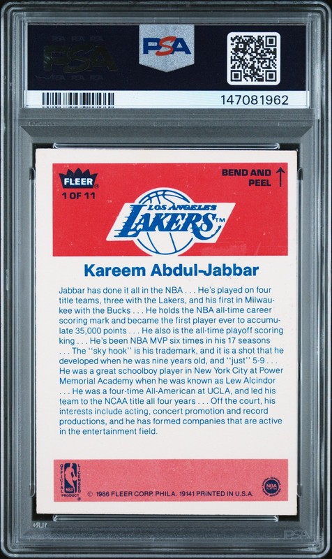 1986 FLEER STICKER #1 KAREEM ABDUL-JABBAR PSA 5 view 2
