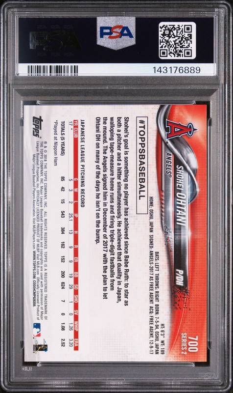 2018 TOPPS PITCHING #700 SHOHEI OHTANI ROOKIE RC PSA 9 view 2