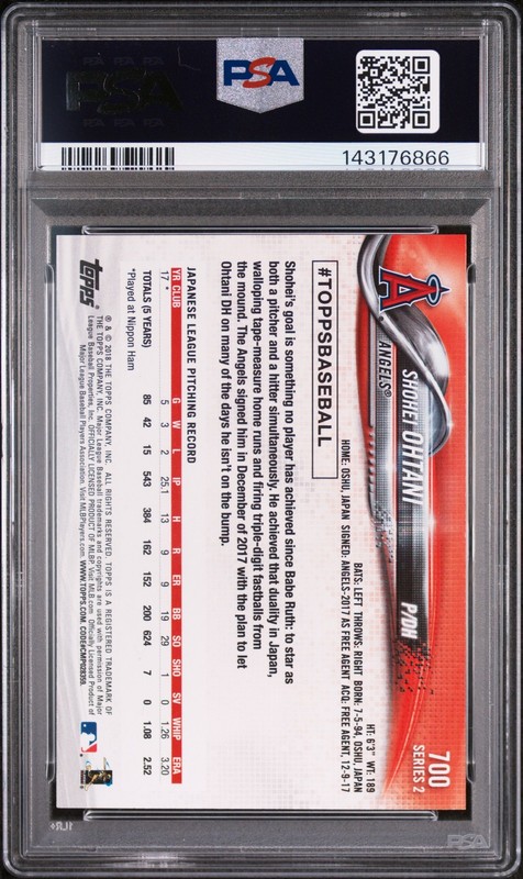 2018 TOPPS PITCHING #700 SHOHEI OHTANI ROOKIE RC PSA 9 view 2