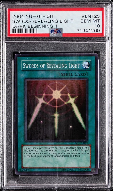 2004 YU-GI-OH! DARK BEGINNING 1 #EN129 SWORDS OF REVEALING LIGHT PSA 10