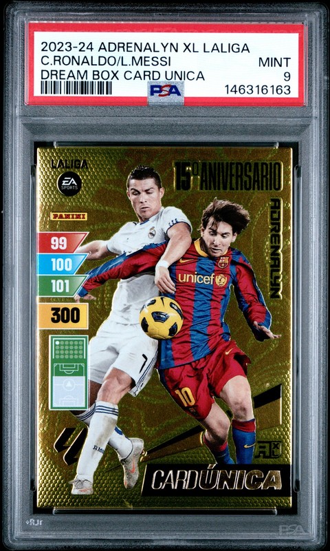 2023 PANINI ADRENALYN XL LALIGA DREAM BOX CRISTIANO RONALDO/LIONEL MESSI PSA 9