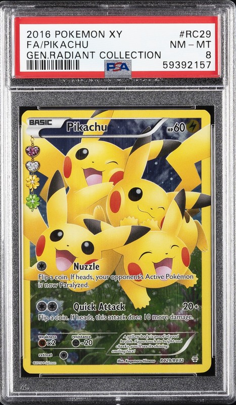 2016 POKEMON XY GENERATIONS RADIANT COLLECTION #RC29 FULL ART/PIKACHU PSA 8