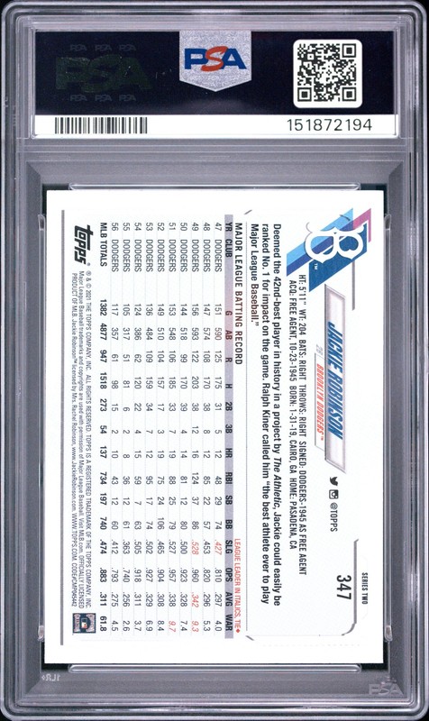 2021 TOPPS SSP #347 JACKIE ROBINSON PSA 9 view 2
