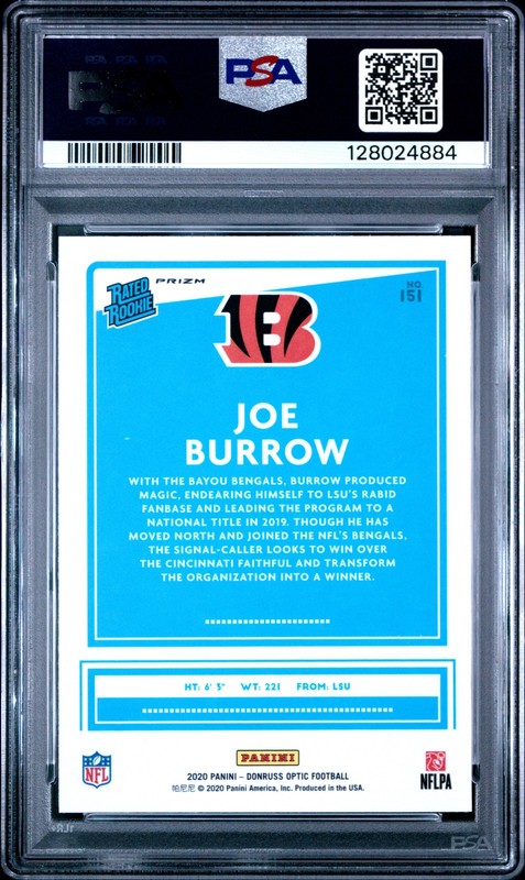2020 PANINI DONRUSS OPTIC PINK #151 JOE BURROW ROOKIE RC PSA 10 view 2