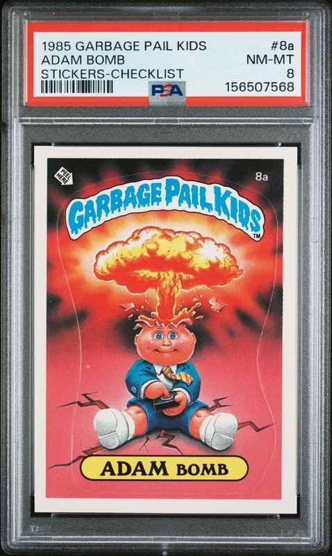 1985 GARBAGE PAIL KIDS STICKERS CHECKLIST #8A ADAM BOMB PSA 8