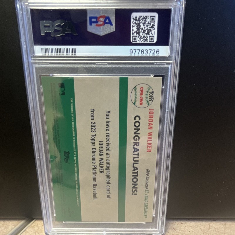 2023 Topps Chrome Platinum Anniv Jordan Walker Blue Prism Auto /99 RC PSA 10 view 2