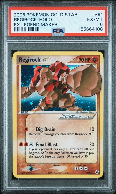 2006 POKEMON EX LEGEND MAKER GOLD STAR #91 REGIROCK-HOLO PSA 6