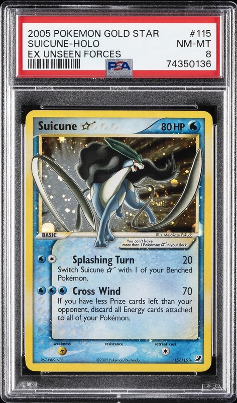 2005 POKEMON EX UNSEEN FORCES GOLD STAR #115 SUICUNE-HOLO PSA 8