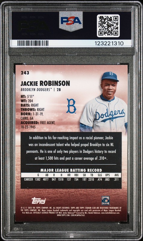 2023 TOPPS STADIUM CLUB #243 JACKIE ROBINSON PSA 8 view 2