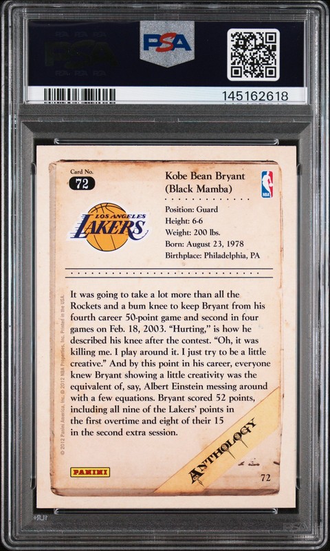 2012 PANINI KOBE ANTHOLOGY #72 KOBE BRYANT PSA 10 view 2