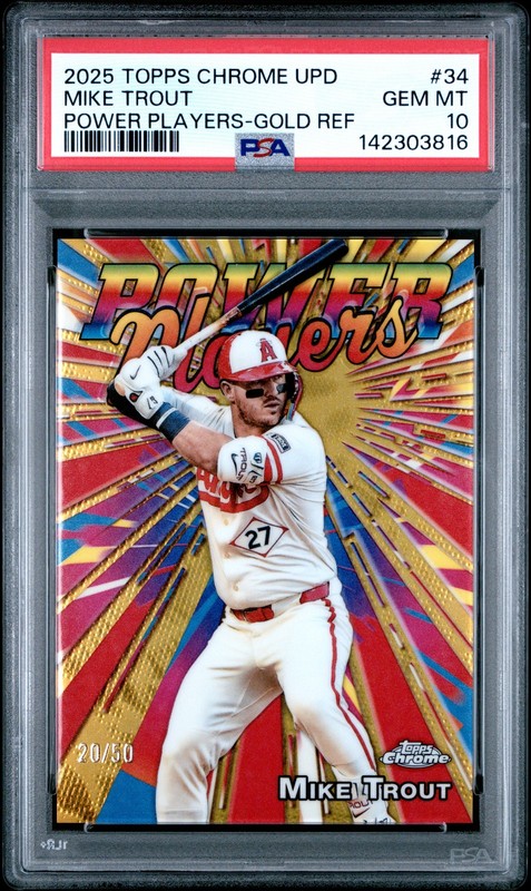 2025 TOPPS CHROME UPDATE POWER PLAYERS GOLD REFRACTOR MIKE TROUT 20/50 PSA 10