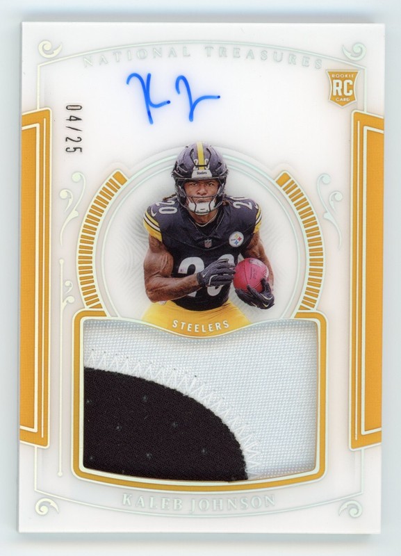 2025 NATIONAL TREASURES #RTHS-KJN KALEB JOHNSON AUTO /25 RPA PATCH STEELERS