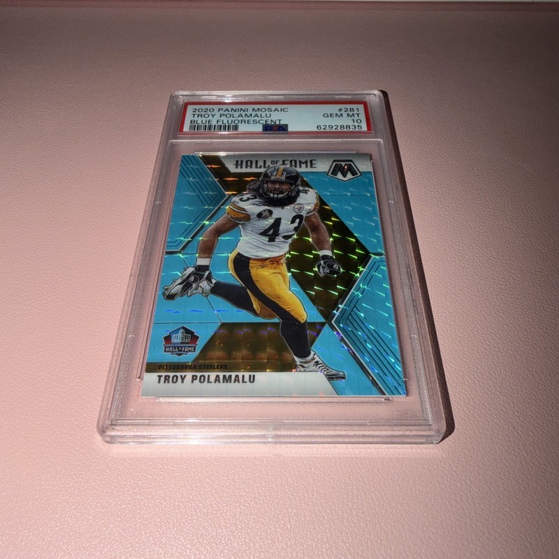 2020 Panini Mosaic- Troy Polamalu Blue Fluorescent/15 PSA10 #281