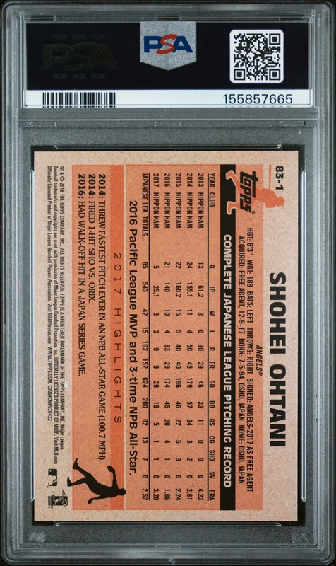 2018 TOPPS 1983 TOPPS BASEBALL ROOKIES #83-1 SHOHEI OHTANI PSA 9 view 2