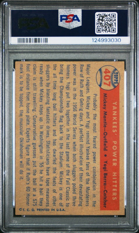 1957 TOPPS YANKEES' POWER HITTERS #407 MICKEY MANTLE/YOGI BERRA PSA 5.5 view 2