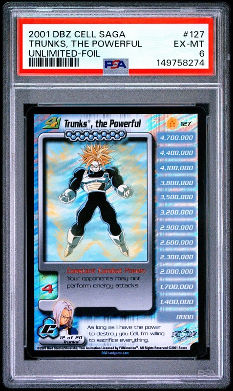 2001 SCORE DRAGON BALL Z CELL SAGA #127 TRUNKS THE POWERFUL UNLIMITED-FOIL PSA 6