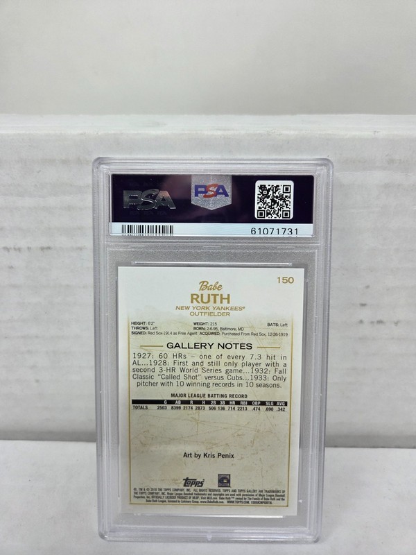 2018 Topps Gallery BABE RUTH PSA 10 GEM MINT view 2