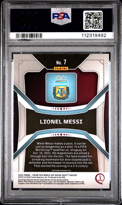 2022 PANINI PRIZM WORLD CUP QATAR #7 LIONEL MESSI PSA 6 view 2