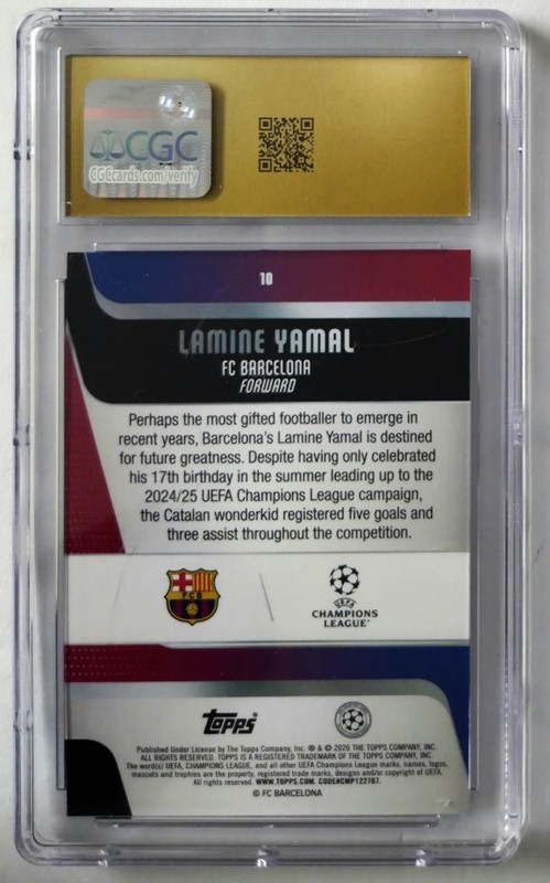 2025-26 Topps Chrome UEFA Club Competitions Lamine Yamal Holo Foil #10 CGC 10 view 2