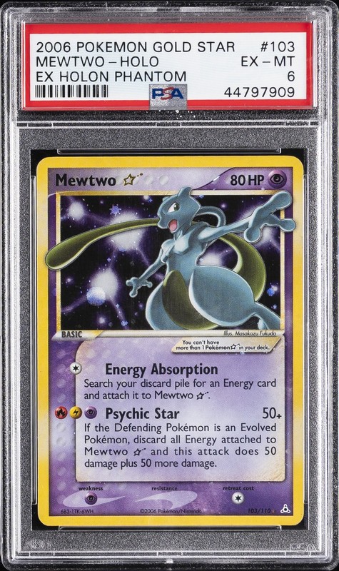 2006 POKEMON EX HOLON PHANTOMS GOLD STAR #103 MEWTWO-HOLO PSA 6