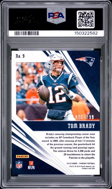 2019 PANINI PHOENIX COMEBACK RED #9 TOM BRADY 28/299 PSA 10 view 2