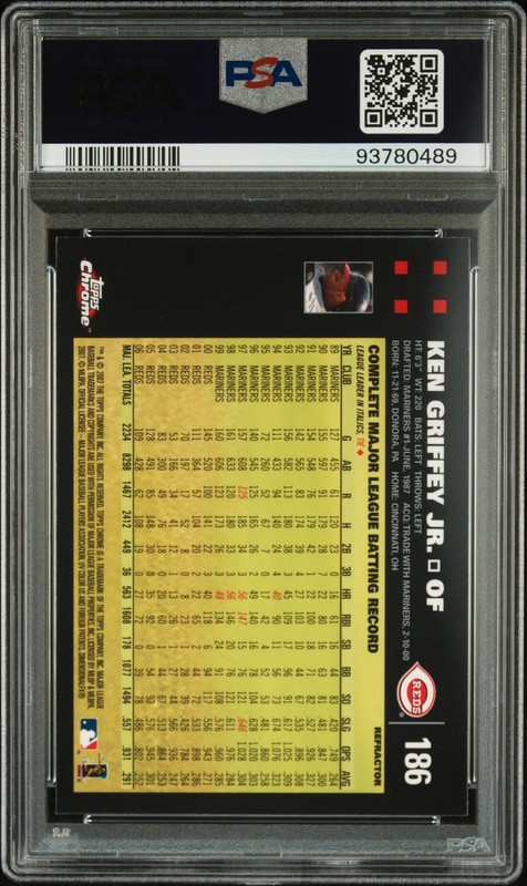 2007 TOPPS CHROME REFRACTOR #186 KEN GRIFFEY JR. PSA 9 view 2