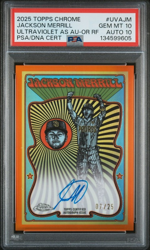 2025 TOPPS CHROME UV ALL STARS ORANGE REF JACKSON MERRILL /25 PSA 10 DNA AUTO 10