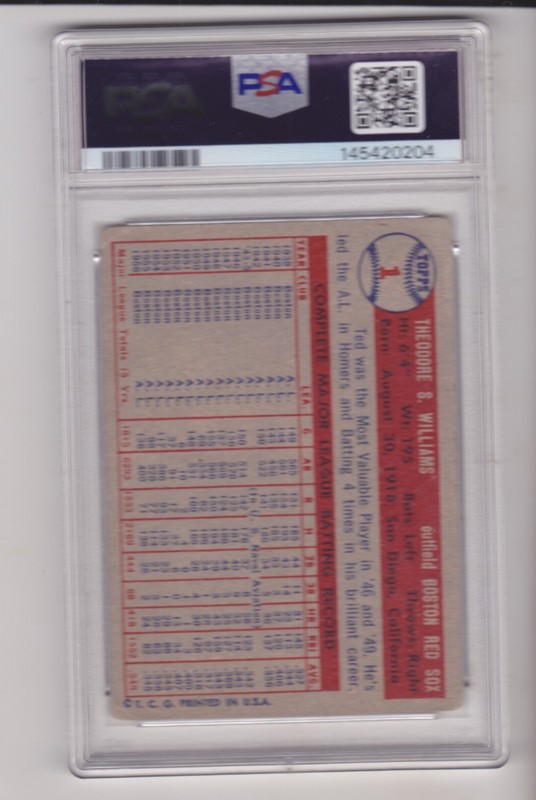 CLEAN 1957 Topps #1 TED WILLIAMS PSA 2 Boston Red Sox G.O.A.T. view 2