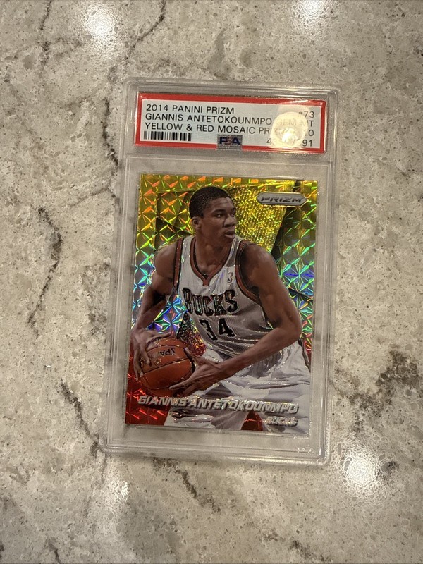 Giannis Antetokounmpo 2014-15 Panini Prizm Red And Yellow Mosaic Prizm SP PSA 10